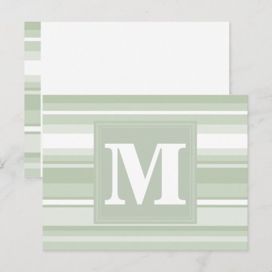 Monogram bleke groene strepen briefkaart (Voorkant / Achterkant)