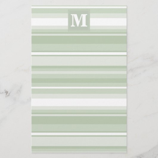 Monogram bleke groene strepen briefpapier (Voorkant)
