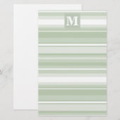 Monogram bleke groene strepen briefpapier (Voorkant / Achterkant)