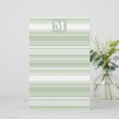 Monogram bleke groene strepen briefpapier (Staand voorkant)