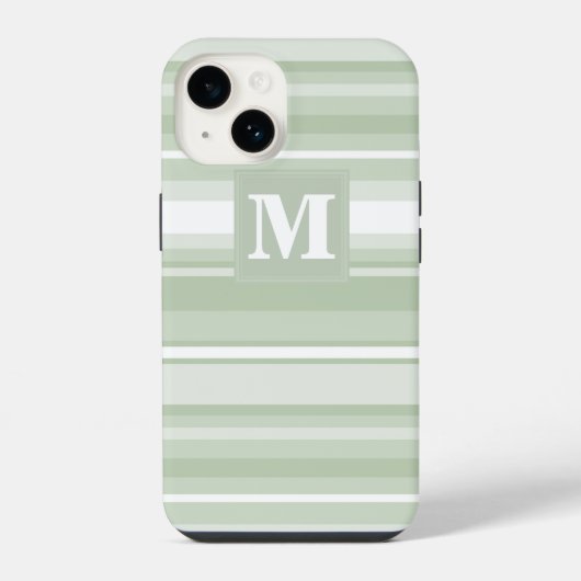 Monogram bleke groene strepen iPhone hoesje (Achterkant)