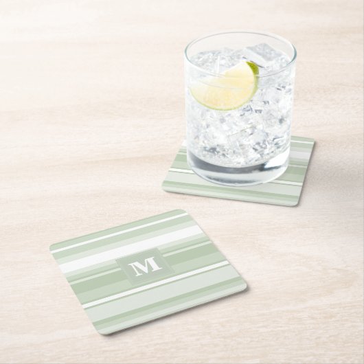 Monogram bleke groene strepen kartonnen onderzetters (Insitu)