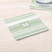 Monogram bleke groene strepen kartonnen onderzetters (Schuin)