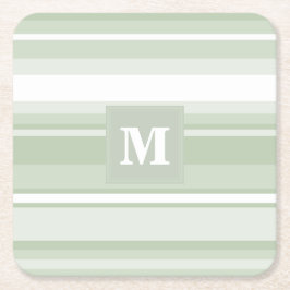 Monogram bleke groene strepen kartonnen onderzetters