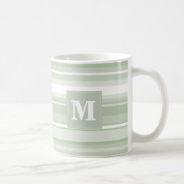 Monogram bleke groene strepen koffiemok
