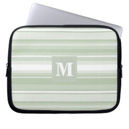 Monogram bleke groene strepen laptop sleeve