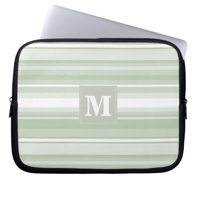 Monogram bleke groene strepen laptop sleeve (Voorkant)