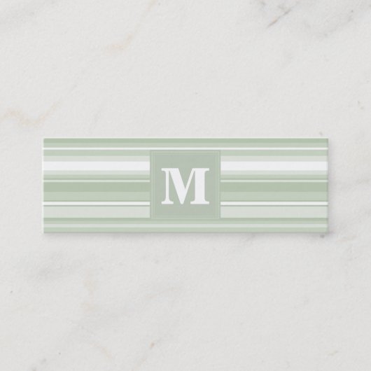 Monogram bleke groene strepen mini visitekaartje (Voorkant)