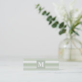 Monogram bleke groene strepen mini visitekaartje (Staand voorkant)