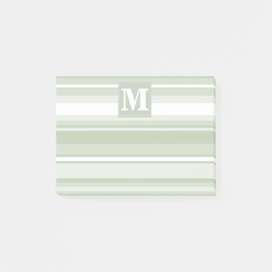 Monogram bleke groene strepen post-it® notes (Voorkant)