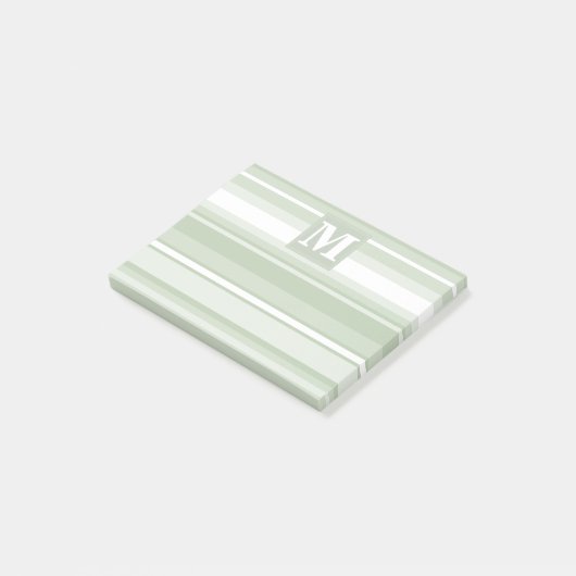 Monogram bleke groene strepen post-it® notes (Schuin)