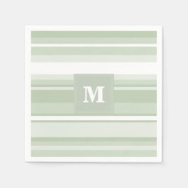 Monogram bleke groene strepen servetten