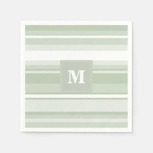 Monogram bleke groene strepen servetten (Voorkant)