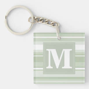 Monogram bleke groene strepen sleutelhanger