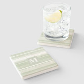 Monogram bleke groene strepen stenen onderzetter (Zijkant)