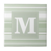 Monogram bleke groene strepen tegeltje (Voorkant)