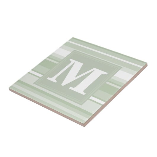 Monogram bleke groene strepen tegeltje (Zijkant)
