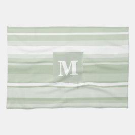Monogram bleke groene strepen theedoek