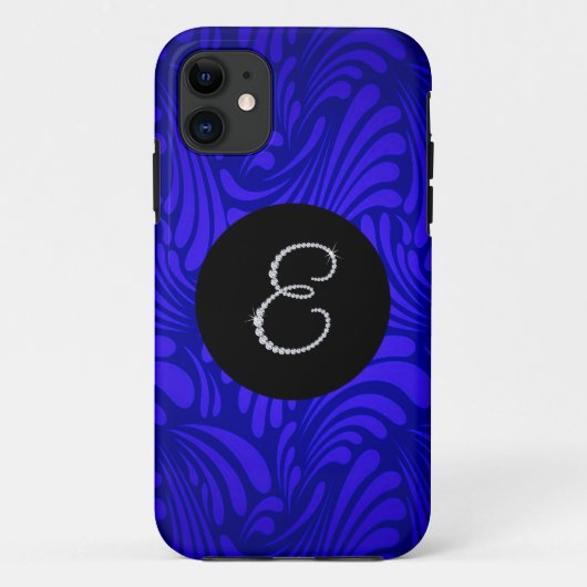 Monogram Bling Letter E Blauwe Draaikolk Achtergro Case-Mate iPhone Case (Achterkant)