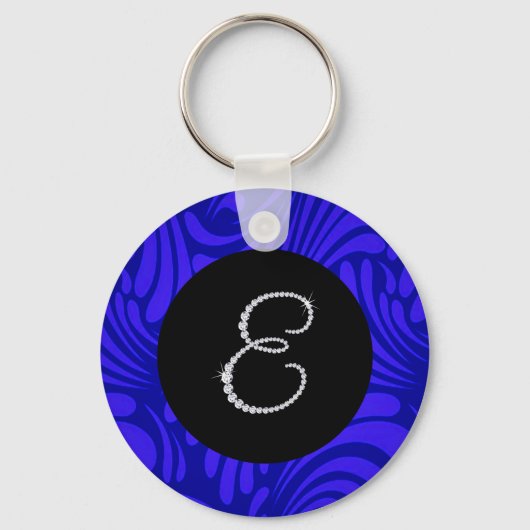 Monogram Bling Letter E Blauwe Draaikolk Achtergro Sleutelhanger (Voorkant)