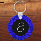 Monogram Bling Letter E Blauwe Draaikolk Achtergro Sleutelhanger (Voorkant)