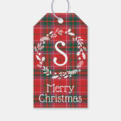 Monogram bloederige rode groene gespleten olie op  cadeaulabel (Voorkant)