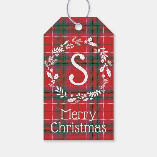 Monogram bloederige rode groene gespleten olie op  cadeaulabel (Voorkant)