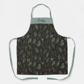 Monogram Bloem Botanische Groene Bladeren Patroon Schort (Voorkant)