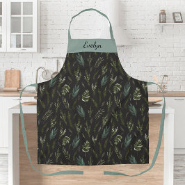 Monogram Bloem Botanische Groene Bladeren Patroon Schort