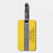 Monogram bloem en honingraatpatroon gepersonalisee bagagelabel (Achterkant verticaal)