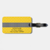 Monogram bloem en honingraatpatroon gepersonalisee bagagelabel (Achterkant horizontaal)