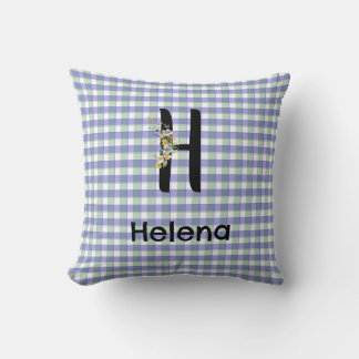 Monogram bloem gingham blauw groen patroon kussen