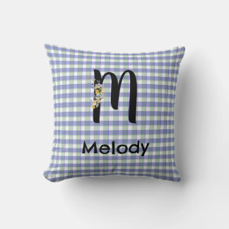 Monogram bloem gingham blauw groen patroon kussen