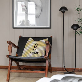 Monogram bloem gingham geel grijs patroon kussen