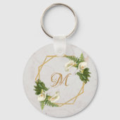 Monogram Bloem Gouden Marmeren Calla-lelies Initia Sleutelhanger (Voorkant)