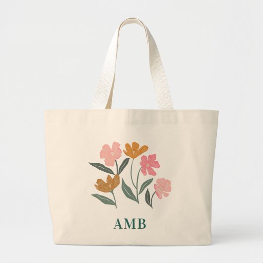 Monogram Bloem Illustratieve Botanische Bruidsmeis Grote Tote Bag (Voorkant)