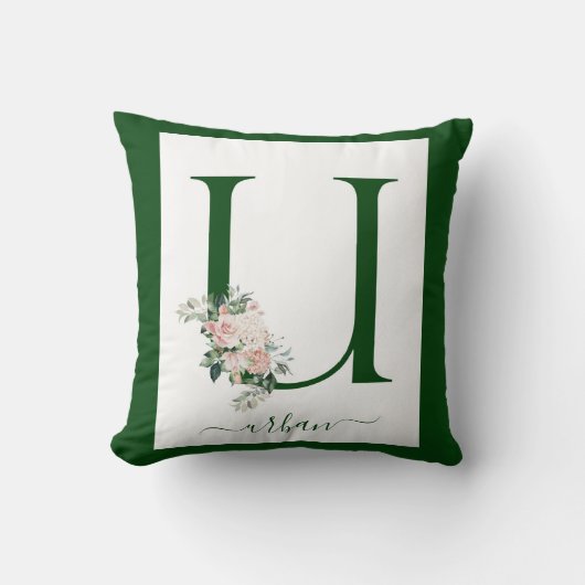 Monogram Bloem Letter U Kussen (Voorkant)