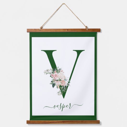 Monogram Bloem Letter V Hangend Wandkleed (Voorkant)
