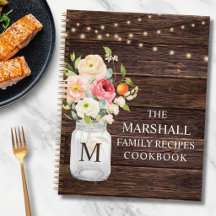Monogram Bloem Mason Jar Familie Recepten Kookboek