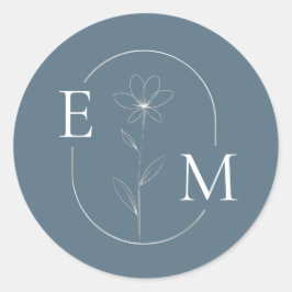 Monogram Bloem Minimalistische Trouwsticker Ronde Sticker