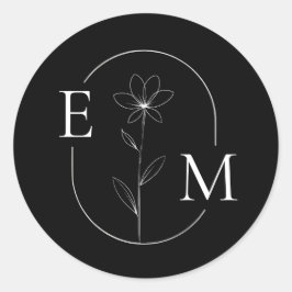 Monogram Bloem Minimalistische Trouwsticker Ronde Sticker