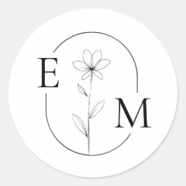 Monogram Bloem Minimalistische Trouwsticker Ronde Sticker