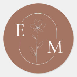 Monogram Bloem Minimalistische Trouwsticker Ronde Sticker