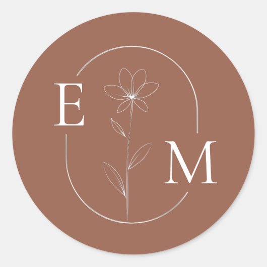 Monogram Bloem Minimalistische Trouwsticker Ronde Sticker (Voorkant)