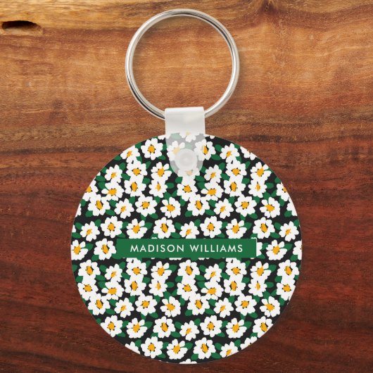 Monogram Bloem Moderne Minimale Sleutelhanger (Achterkant)