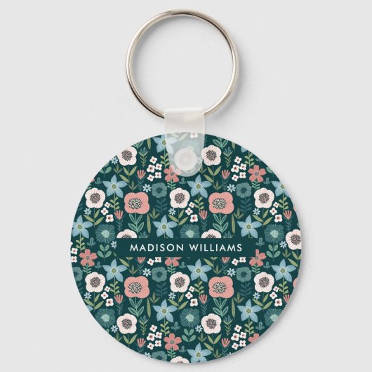 Monogram Bloem Moderne Minimale Sleutelhanger (Voorkant)