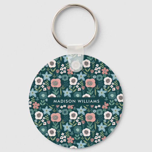 Monogram Bloem Moderne Minimale Sleutelhanger (Achterkant)