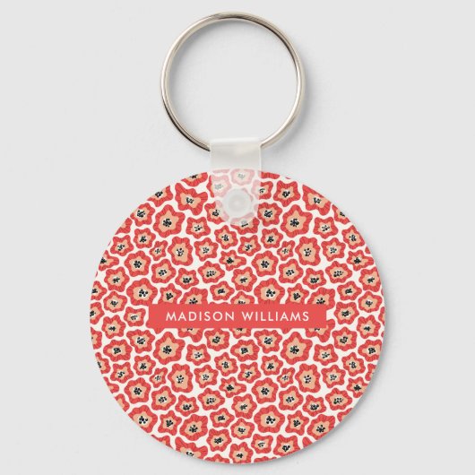 Monogram Bloem Moderne Minimale Sleutelhanger (Voorkant)