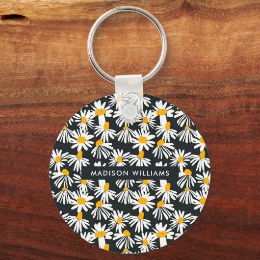 Monogram Bloem Moderne Minimale Sleutelhanger (Voorkant)