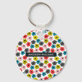 Monogram Bloem Moderne Minimale Sleutelhanger (Voorkant)